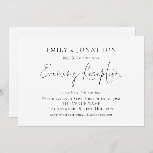 スクリプトエレガントの任意の色結婚の夕べ披露宴 招待状 (正面/裏面)