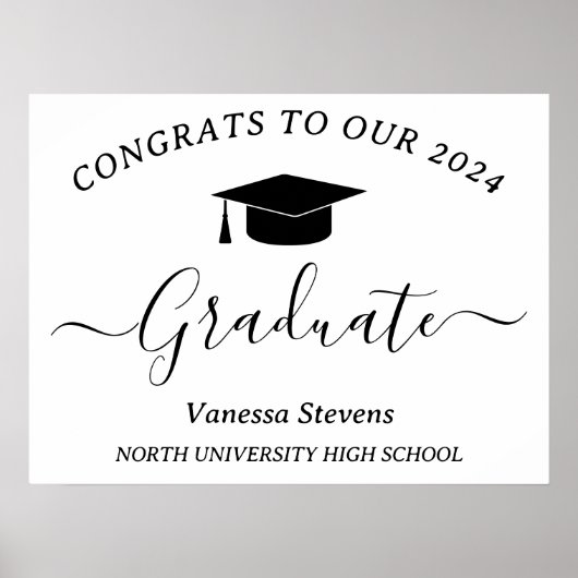 スクリプトエレガントの卒業おめでとう白モダン色 ポスター (正面)