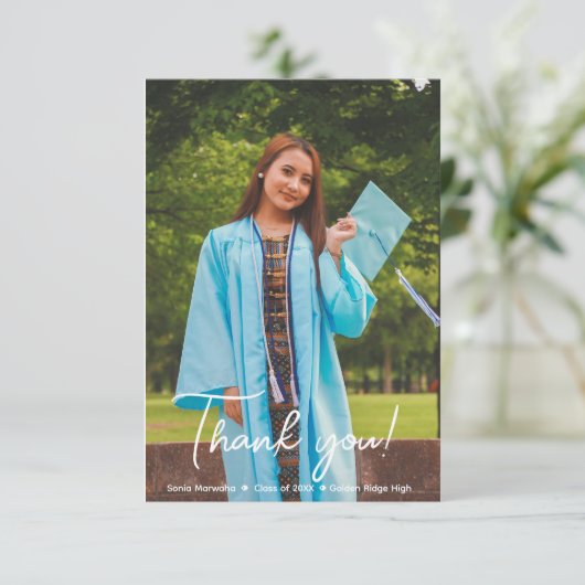 スクリプトエレガントの卒業サンキューカード – 写真 サンキューカード (スタンド正面)