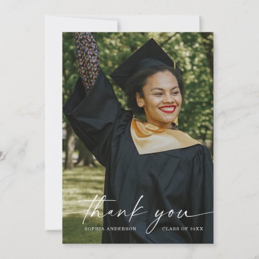 スクリプトエレガントの卒業サンキューカード 招待状 (正面)