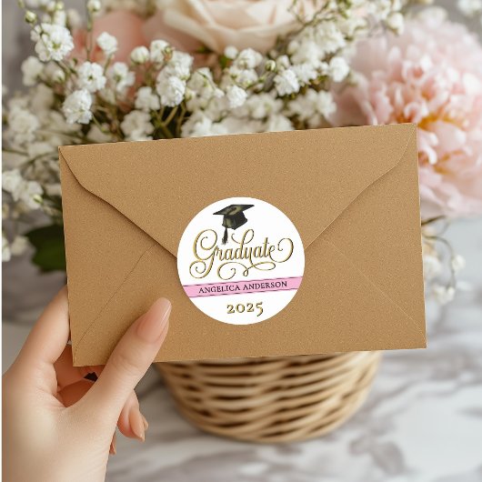 スクリプトエレガントの卒業ステッカー ラウンドシール