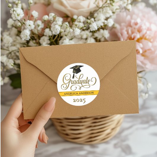 スクリプトエレガントの卒業ステッカー ラウンドシール