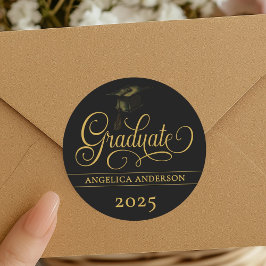 スクリプトエレガントの卒業ステッカー ラウンドシール