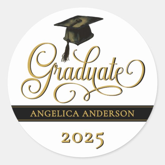 スクリプトエレガントの卒業ステッカー ラウンドシール (正面)