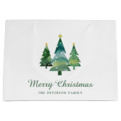 スクリプトエレガントの水色クリスマスツリー ラージペーパーバッグ (正面)