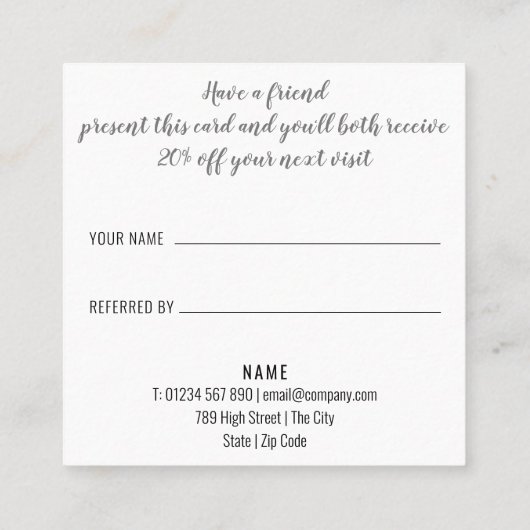 スクリプトエレガントの白黒のビジネス 紹介カード (裏面)