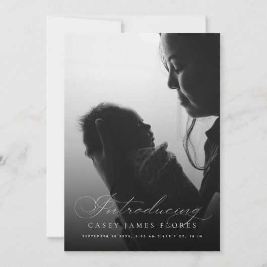 スクリプトエレガントの紹介ベビーフォト誕生 案内状 (正面)