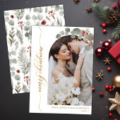 スクリプトエレガントの葉の写真アーチのクリスマスの穴 シーズンカード