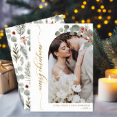 スクリプトエレガントの葉の写真アーチのクリスマスの穴 シーズンカード