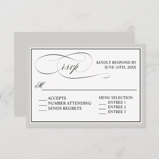 スクリプトエレガントは任意の色でRSVPを飾る 出欠カード (正面/裏面)