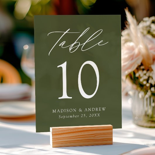 スクリプトエレガントオリーブグ結婚リーンのテーブル番号 アクリルサイン