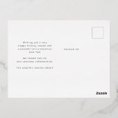 スクリプトエレガントスノーフレークLOGOビジネス金ゴールド 箔シーズンポストカード (裏面)