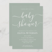 スクリプトエレガントセージ緑の赤ちゃんシャワー 招待状 (正面/裏面)