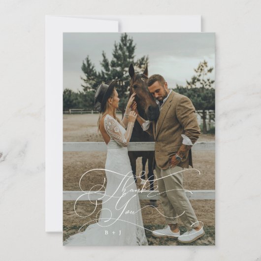 スクリプトエレガントタイポグラフィありがとうご結婚ざいました サンキューカード (正面)