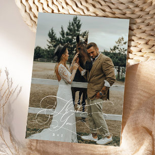 スクリプトエレガントタイポグラフィありがとうご結婚ざいました サンキューカード