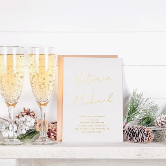 スクリプトエレガントタイポグラフィフォイル結婚式招待状 箔招待状