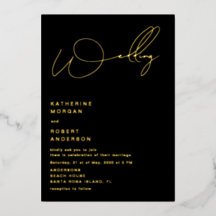 スクリプトエレガントタイポグラフィフォイル結婚式招待状