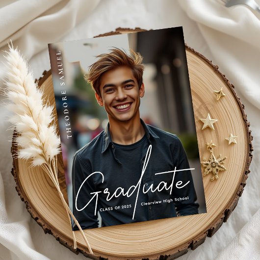 スクリプトエレガントタイポグラフィフォトオーバーレイ卒業 案内状