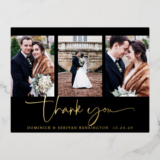 スクリプトエレガントタイポグラフィ結婚の感謝 箔招待状ポストカード (正面)