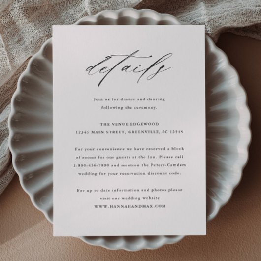 スクリプトエレガントタイポグラフィ結婚の詳細 エンクロージャーカード