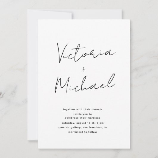スクリプトエレガントタイポグラフィ結婚式招待状 招待状 (正面)