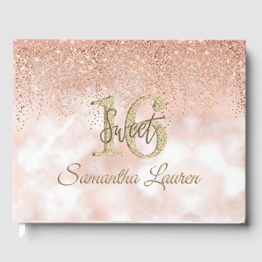 スクリプトエレガントタイポグラフィ赤面ピンク金ゴールドスイーツ16 ゲストブック (正面)