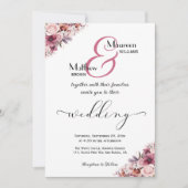 スクリプトエレガントダスティピンクボホフローラ結婚ズ 招待状 (正面)
