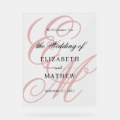 スクリプトエレガントダスティピンクモノグラム結婚の歓迎 アクリルサイン (正面)