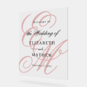 スクリプトエレガントダスティピンクモノグラム結婚の歓迎 アクリルサイン (傾斜)