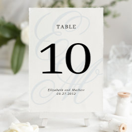 スクリプトエレガントダスティブルーモノグラム結婚ズ テーブルナンバー