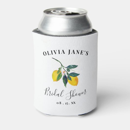 スクリプトエレガントトロピカルレモンブライダルシャワー 缶クーラー (缶裏面)