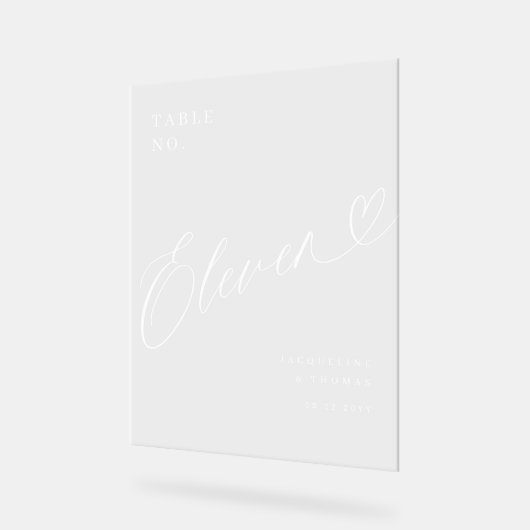 スクリプトエレガントハート結婚のテーブル番号11 アクリルサイン (傾斜)