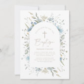スクリプトエレガントバプテスマのある埃っぽい青いフローラ 招待状 (正面)