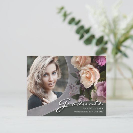 スクリプトエレガントバラ花 |写真モダングラード ポストカード (スタンド正面)