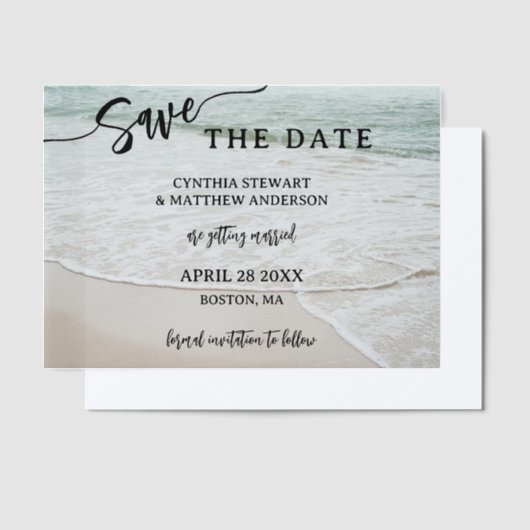 スクリプトエレガントビーチ日付の保存 ベラム紙招待状 (オフセット)