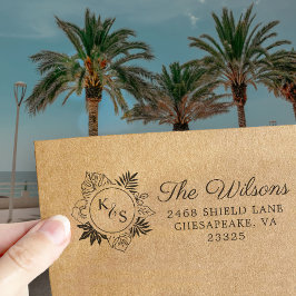 スクリプトエレガントフォント熱帯リースモノグラム セルフインキングスタンプ