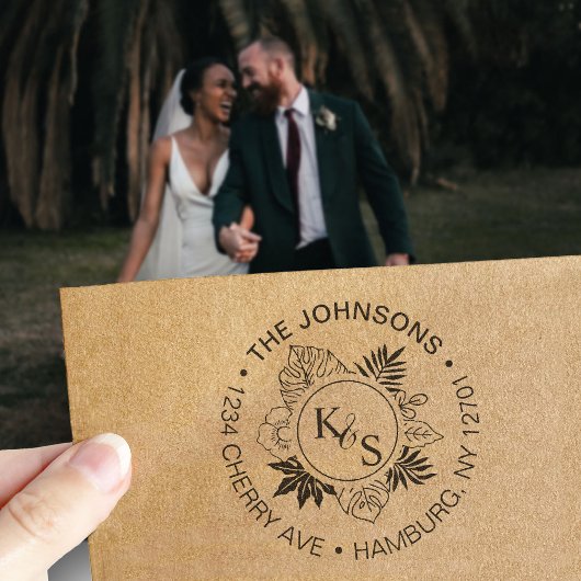 スクリプトエレガントフォント熱帯リースモノグラム セルフインキングスタンプ