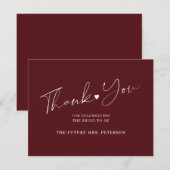 スクリプトエレガントブライダルシャワーバーガンディ サンキューカード (正面/裏面)