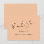 スクリプトエレガントブライダルシャワーピーチクリーム サンキューカード (正面/裏面)