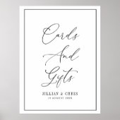 スクリプトエレガントブラックカードとホワイトカードとギフトのサイン ポスター (正面)