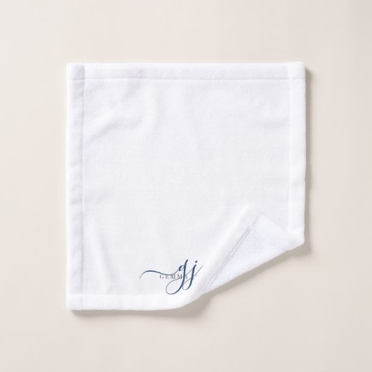 スクリプトエレガントブルーモノグラムイニシャル名 バスタオルセット (ウォッシュタオル)