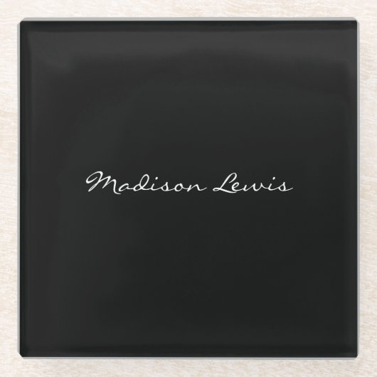 スクリプトエレガントプレーン黒名書道 ガラスコースター (正面)