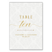 スクリプトエレガントホワイトレース結婚金ゴールドの10 テーブルナンバー (裏面)
