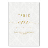 スクリプトエレガントホワイトレース金ゴールド結婚グリッターの1 テーブルナンバー (裏面)