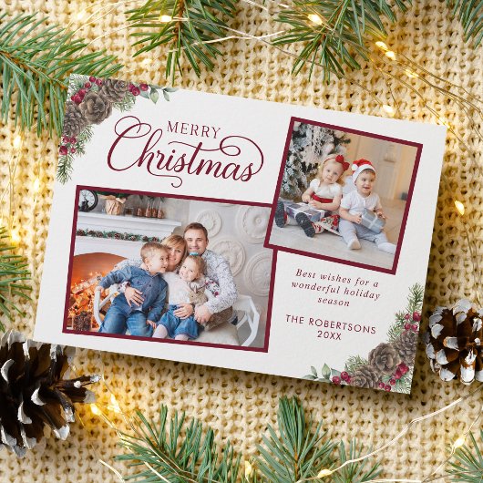スクリプトエレガントボタニカルメリークリスマス2写真 シーズンカード