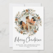 スクリプトエレガントボタニカルリース | フォトクリスマス シーズンカード (正面)