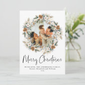 スクリプトエレガントボタニカルリース | フォトクリスマス シーズンカード (スタンド正面)
