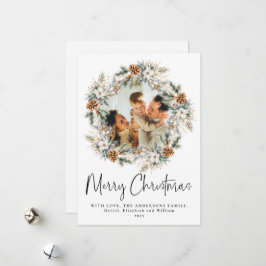 スクリプトエレガントボタニカルリース | フォトクリスマス シーズンカード