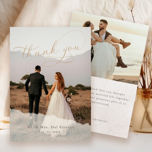 スクリプトエレガントボタニカル2フォトオーバーレイ結婚ズ サンキューカード