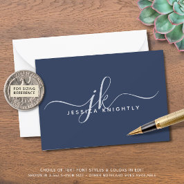 スクリプトエレガントモノグラムイニシャル名ブルー ノートカード